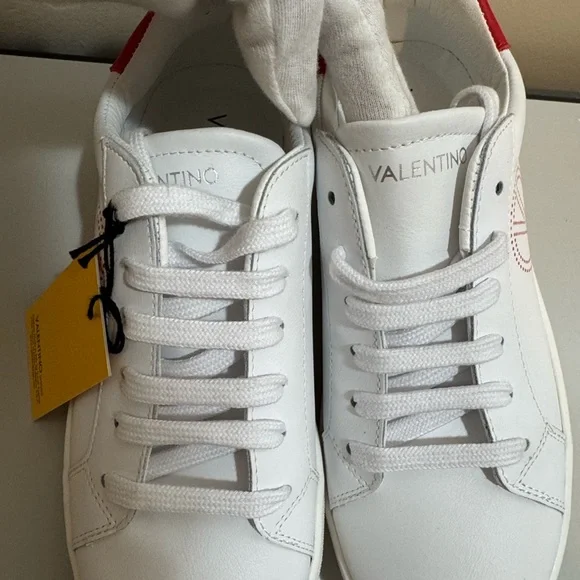 NEW✨ Valentino White Sneakers with Red Logo by Mario Valentino - Picture 7 of 15